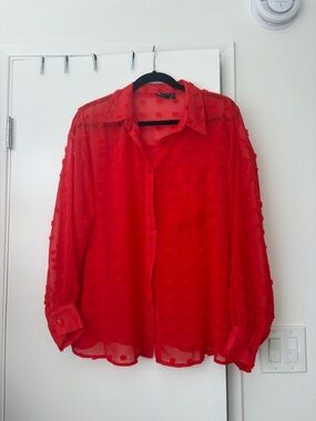 ASOS red textured dot sheer blouse